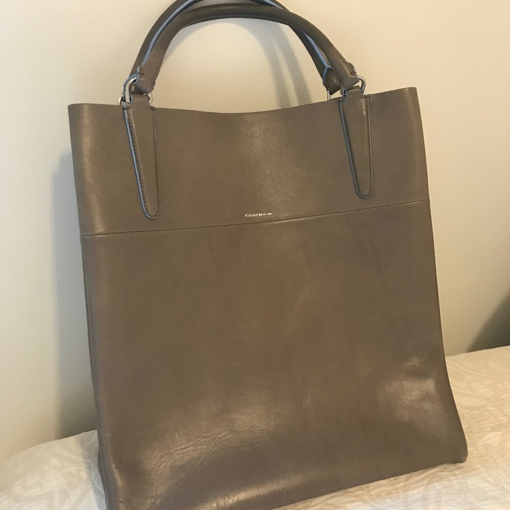 <COACH> Gray Leather Tote Bag/Brief bag